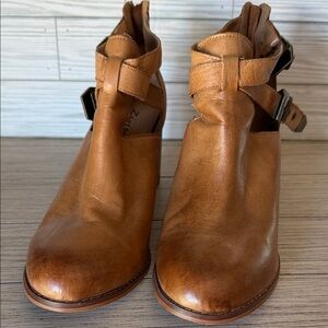 Zigi Soho Tan Leather Cutout Ankle Booties with Buckle Detail